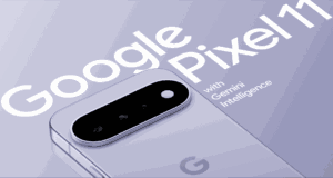 Google Pixel 11 in lavender with camera bar and Google Pixel 11 wordmark