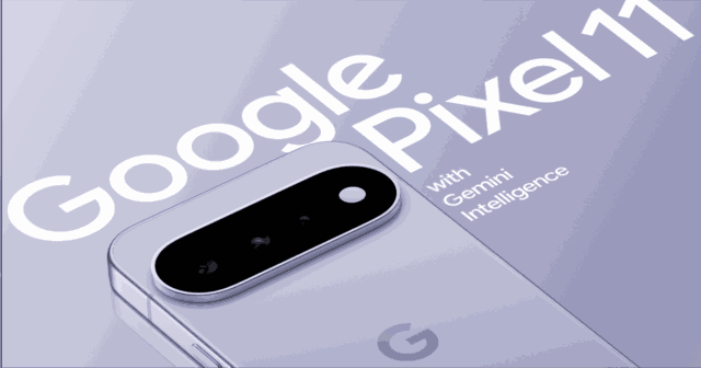 google-pixel-11-official-hero Google Pixel 11 in lavender with camera bar and Google Pixel 11 wordmark