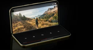 Google Pixel 11 Pro Fold in tabletop mode with a video playing on the inner display