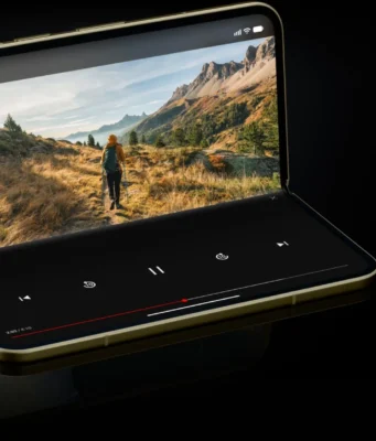 Google Pixel 11 Pro Fold in tabletop mode with a video playing on the inner display