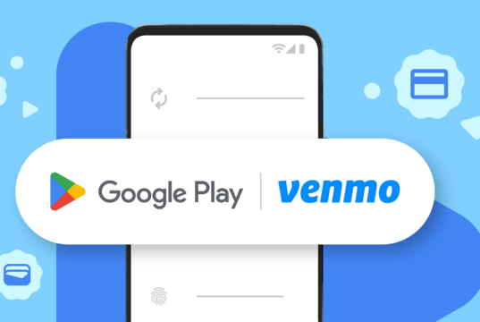 Venmo on Google Play: Google Play and Venmo logos over a phone payment screen