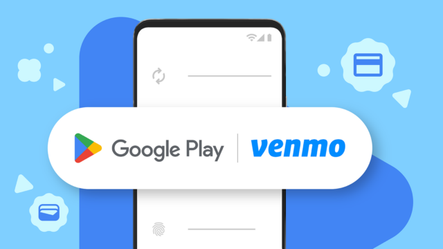 Venmo on Google Play: Google Play and Venmo logos over a phone payment screen