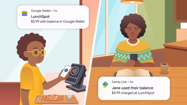 Google Wallet kids money supervised balance product graphic for parent-funded under-18 tap-to-pay