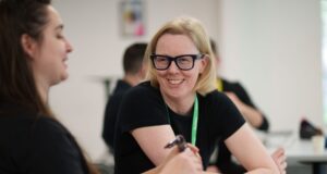 Meta Donates 15,000 Ray-Ban Meta Glasses in Ireland Hilary from Vision Ireland wearing Ray-Ban Meta glasses during a training session