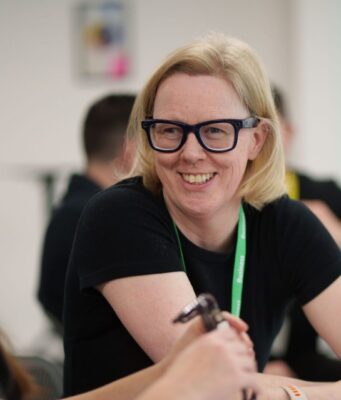 Meta Donates 15,000 Ray-Ban Meta Glasses in Ireland Hilary from Vision Ireland wearing Ray-Ban Meta glasses during a training session