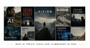 AI previz tools for filmmakers collage supplied by InVideo