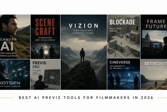AI previz tools for filmmakers collage supplied by invideo