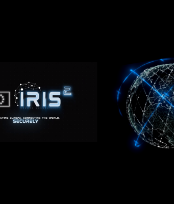 IRIS2: EU’s Starlink Rival Moves to Deployment IRIS2 secure connectivity logo with EU flag beside a connected globe with orbital arcs