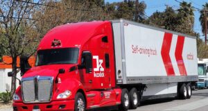 California Teamsters driverless truck lawsuit: a Kodiak Robotics autonomous semi photographed in California