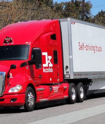 California Teamsters Driverless Truck Lawsuit California Teamsters driverless truck lawsuit: a Kodiak Robotics autonomous semi photographed in California