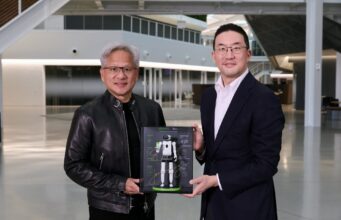 LG Humanoid Robot With NVIDIA Set for Q1 2027 Jensen Huang and LG chairman Kwang Mo Koo hold a signed LG NVIDIA humanoid robot plaque