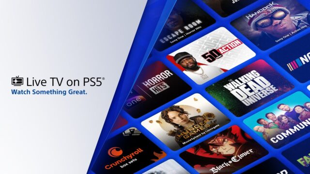 live-tv-on-ps5-featured Official Live TV on PS5 key art showing channel tiles for Crunchyroll, The Walking Dead, and more