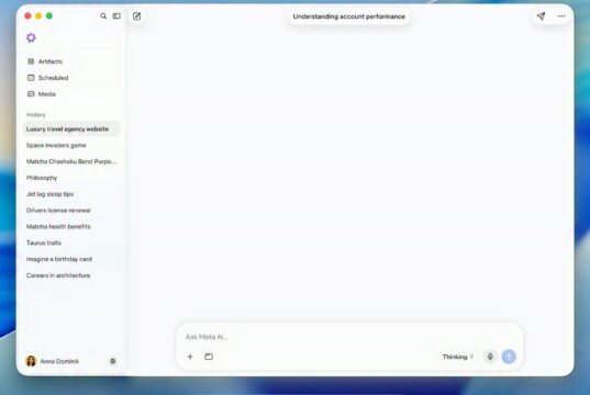 Meta AI on a Mac desktop with an Understanding account performance prompt