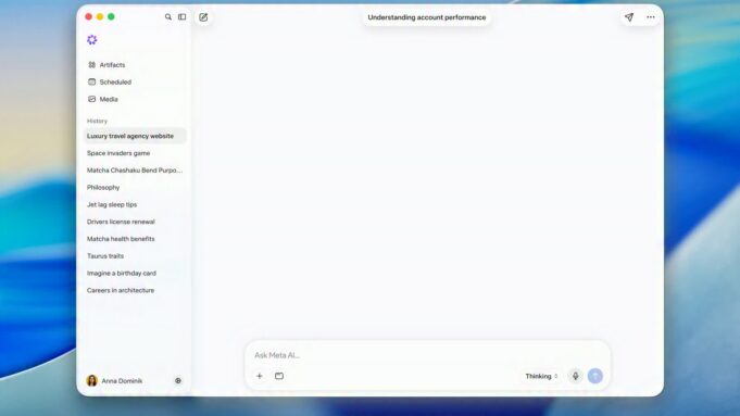 Meta AI Gets a Mac Desktop App for Small Businesses Meta AI on a Mac desktop with an Understanding account performance prompt