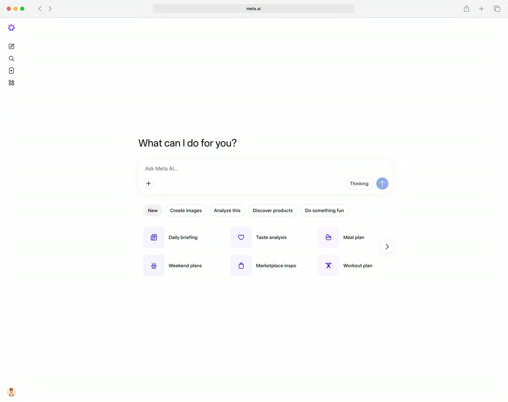 Meta AI desktop web interface in a Mac browser