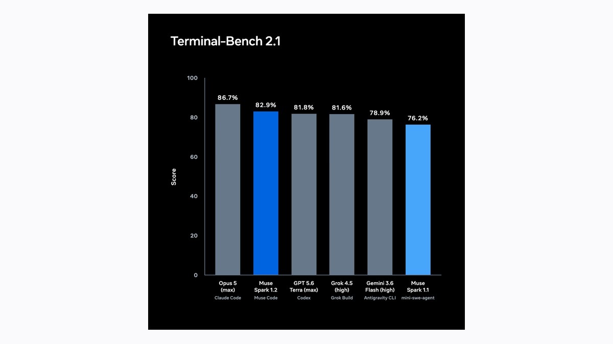 Meta Muse Spark 1.2 Terminal-Bench coding evaluation chart