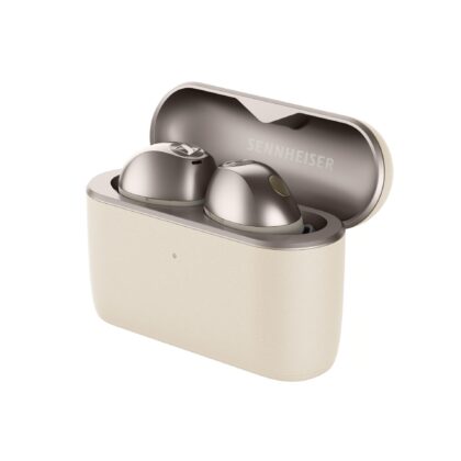 Sennheiser MOMENTUM True Wireless 5 in Cream with matching charging case