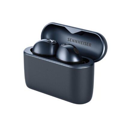 Sennheiser MOMENTUM True Wireless 5 in Denim with matching charging case