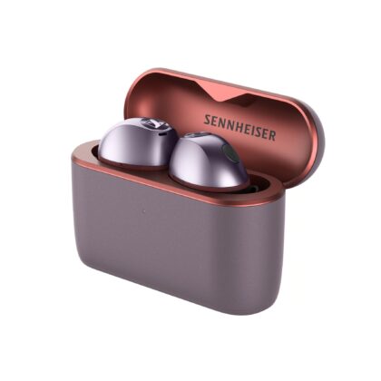 Sennheiser MOMENTUM True Wireless 5 in Lavender with matching charging case