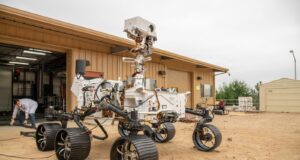 NASA PROMISE rover candidate OPTIMISM, the Perseverance engineering twin, at JPL's Mars Yard
