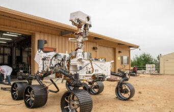 NASA PROMISE Rover: Mars Test Twin May Roll to the Moon NASA PROMISE rover candidate OPTIMISM, the Perseverance engineering twin, at JPL's Mars Yard