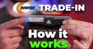 Newegg trade-in official video still of a RAM module with How it works overlay