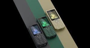 Nokia 300 Charge Turns a Feature Phone Into a 10W Power Bank Nokia 300 Charge feature phones in black, green and sandstone on an official HMD graphic