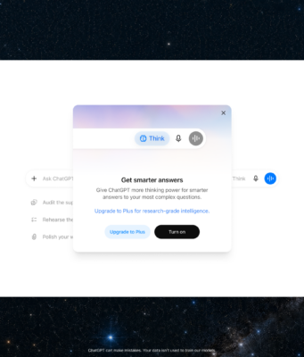 ChatGPT Free Unlimited Text Starts Next Week for Free and Go ChatGPT free unlimited text interface with Think button and smarter answers dialog on GPT-5.6 Luna