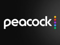 Peacock streaming logo on a dark background