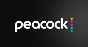 Peacock streaming logo on a dark background