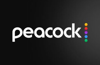 Peacock streaming logo on a dark background
