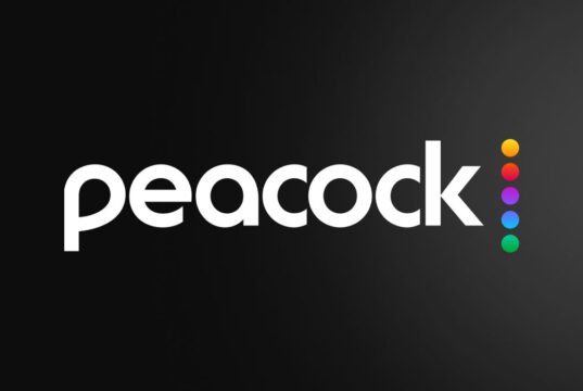 Peacock streaming logo on a dark background