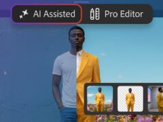 Photoshop Markup lets you draw the edits you want Adobe Photoshop AI Assisted and Pro Editor toggle over a yellow-suit portrait in the Photoshop Markup workspace