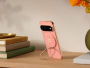 Pixel 11 cases: a matching Pixelsnap case and Ring Stand on a desk