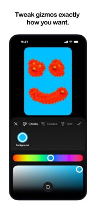 Pocket color editor on a flower-face gizmo with a hue slider