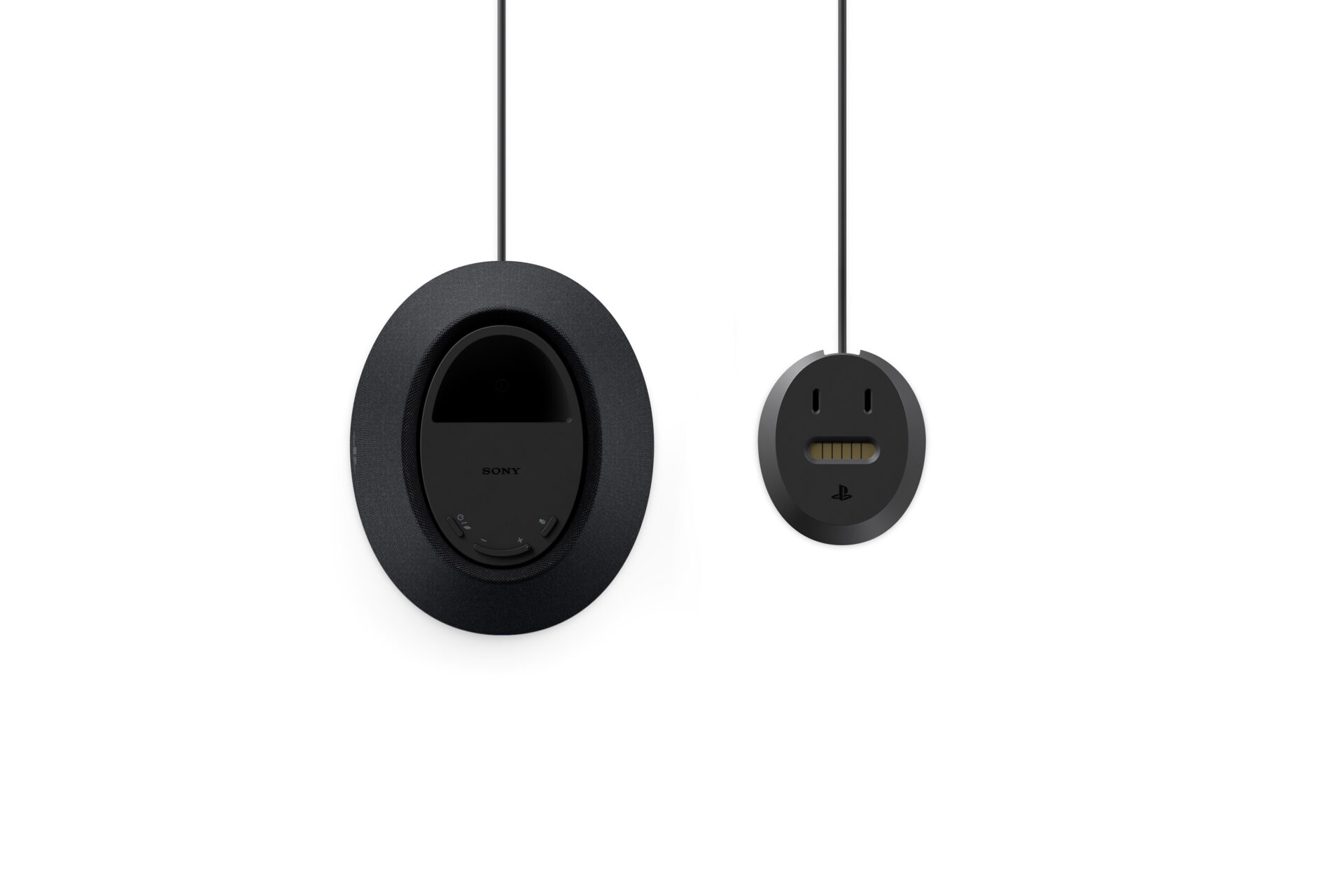 Pulse Elevate charging dock underside with Sony controls and PlayStation Link connector