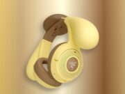 Razer Pompompurin headset full product view with floppy puppy ears on a yellow editorial background