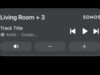 Sonos Live Activities lock screen widget showing Living Room playback, skip, play, mute, and volume