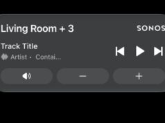 Sonos Live Activities Return to the iPhone Lock Screen Sonos Live Activities lock screen widget showing Living Room playback, skip, play, mute, and volume