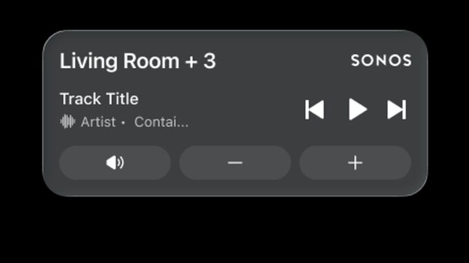 Sonos Live Activities Return to the iPhone Lock Screen Sonos Live Activities lock screen widget showing Living Room playback, skip, play, mute, and volume