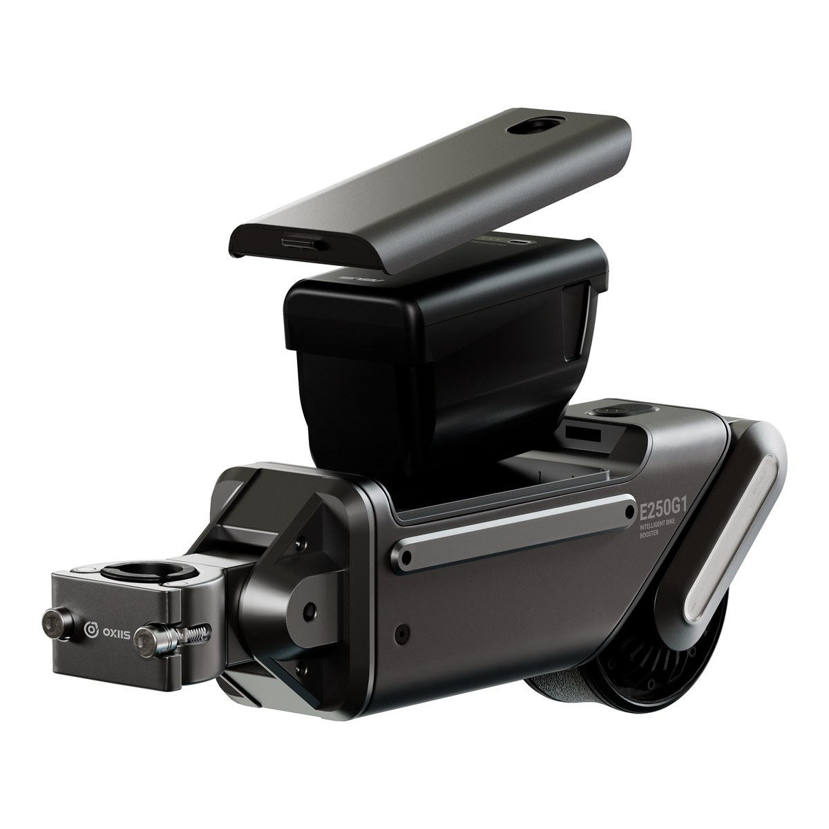 Removable battery pack lifting out of the ASUS Oxiis E250G1 bike booster