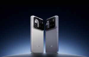 Honor Robot Phone Lifts Its Camera on a Motorised Arm Honor Robot Phone in silver and grey, rear view showing the gimbal camera module