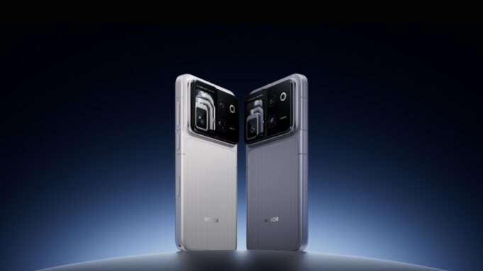 Honor Robot Phone Lifts Its Camera on a Motorised Arm Honor Robot Phone in silver and grey, rear view showing the gimbal camera module