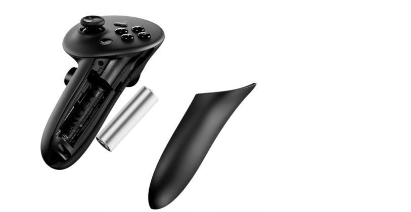 Steam Frame controller showing the removable strap and battery compartment