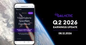 Virgin Galactic Q2 2026 earnings update graphic showing its fully booked spaceflight expeditions page
