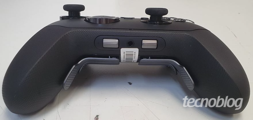 Underside of a reported Xbox Elite Controller 3 prototype showing two lower wheels and rear paddles