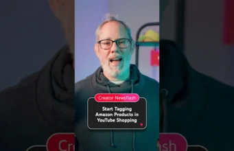 YouTube Amazon product tags now work in videos, Shorts, and livestreams Bearded presenter in glasses with on-screen text about YouTube Amazon product tags.