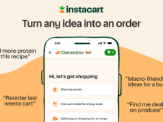 Instacart Clementine AI shopping assistant launch Instacart Clementine AI shopping assistant launch artwork with chat bubbles and grocery items