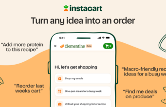 Instacart Clementine AI shopping assistant launch Instacart Clementine AI shopping assistant launch artwork with chat bubbles and grocery items