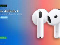 AirPods 4 Deal: Apple’s Open-Ear Earbuds Are on Sale at Amazon Ahead of AirPods 5 Two Apple AirPods 4 earbuds on a blue-to-coral Tech My Money deal graphic with H2 chip and USB-C case chips